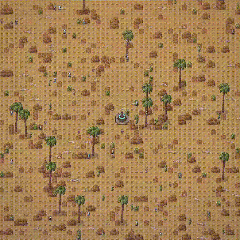 Twenty-five agents moving through the resource-scarce MicroVerse desert environment
